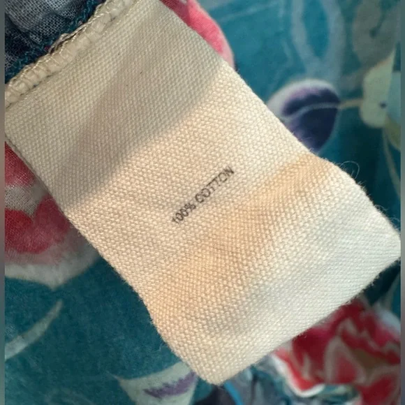 Johnny Was Teal Blue Floral & Birds Lightweight Cotton Ruffle Trim Cover-Up - Picture 10 of 12